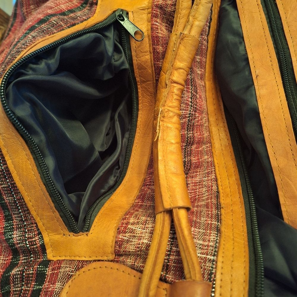 Huipil and Leather Day Bag Boho Weekender Guatemala Large Colorful Unused - Picture 11 of 16